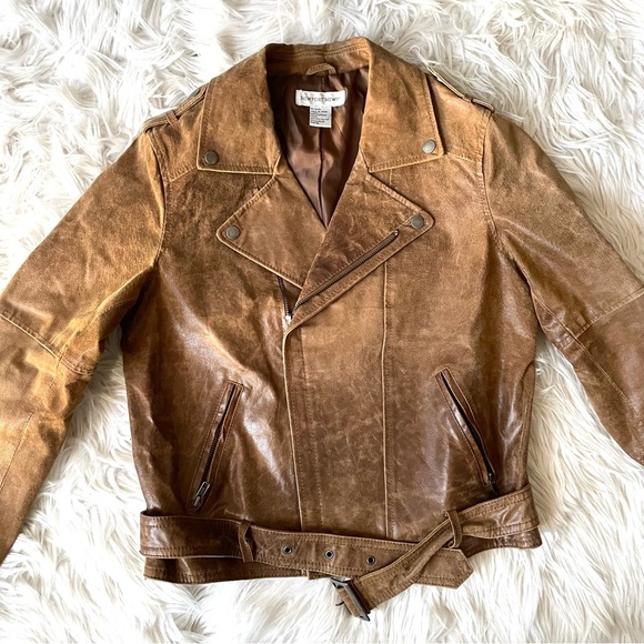 Vintage Newport Leather Moto Jacket Coat 10 Tan Camel - Picture 10 of 10